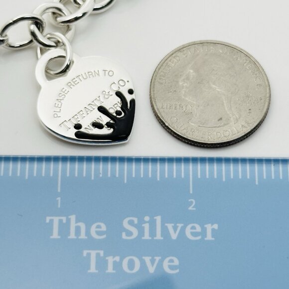 Large Please Return to Tiffany Black Color Splash Enamel Heart Tag Bracelet - Picture 8 of 8